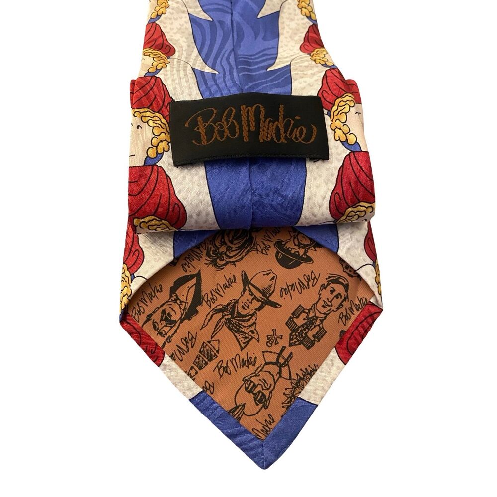 Vintage 90s Bob Mackie Wearable Art 100% Silk Tie Western Cowboy Graphic Retro